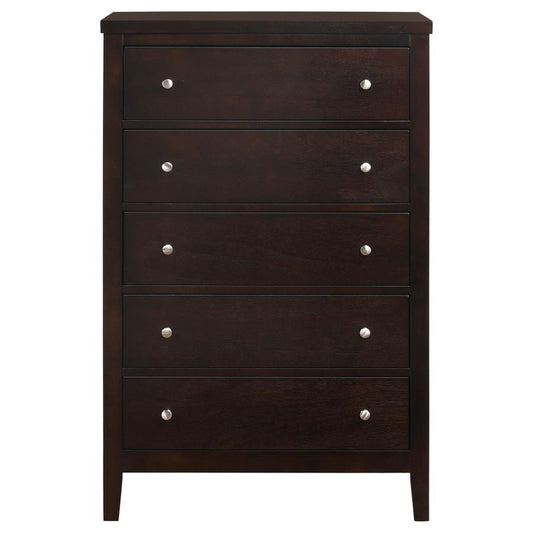 Carlton - 5 - Drawer Bedroom Chest - Cappuccino Accent Chests by CoasterEveryday - Walls Furniture & Mattress