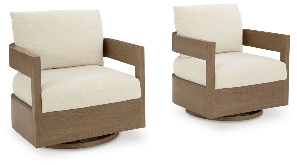 Serene Bay - Swivel Glider Chair With Cushion - Dark Brown / White Swivel Chairs by Signature Design by Ashley® - Walls Furniture & Mattress