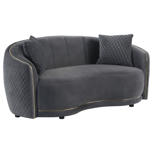 Brookside - Velvet Upholstered Curved Loveseat - Dark Gray Stationary Loveseats by CoasterEveryday - Walls Furniture & Mattress
