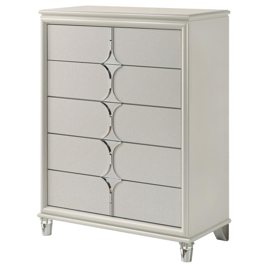 Olivia - 5 - Drawer Bedroom Chest Of Drawers - Pearl White Accent Chests by Coaster Fine Furniture - Walls Furniture & Mattress