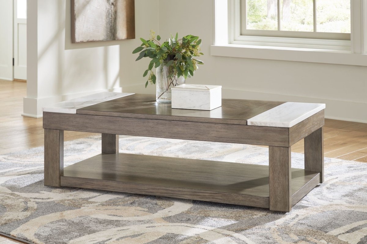 Loyaska - Lift Top Cocktail Table - Grayish Brown / White Cocktail Tables by Signature Design by Ashley® - Walls Furniture & Mattress