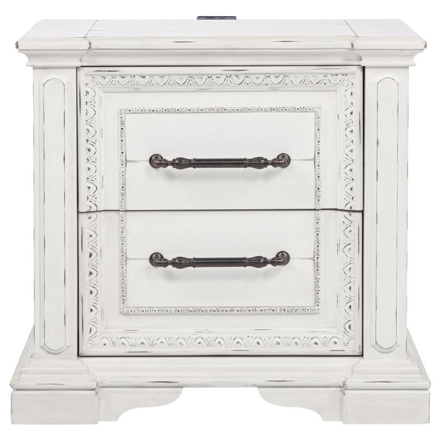 Mckinney - 2 - Drawer Nightstand With Dual USB - Vintage White Nightstands w/ Charging Stations by Coaster Fine Furniture - Walls Furniture & Mattress