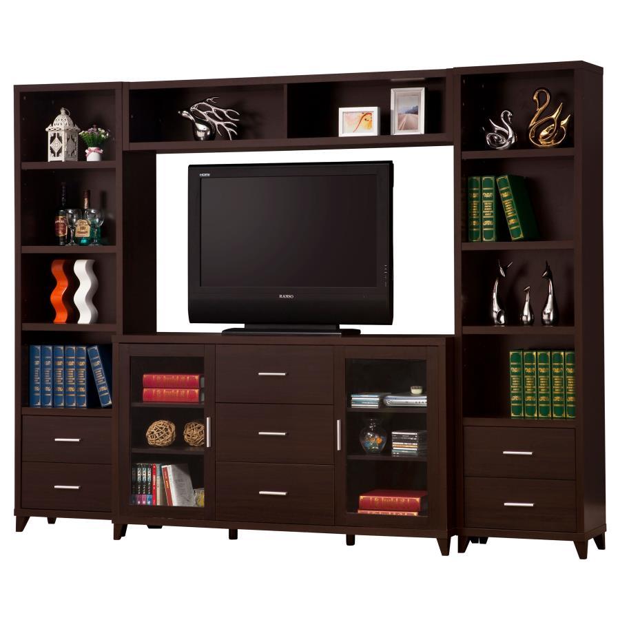 Lewes - 4 Piece TV Entertainment Center - Cappuccino Entertainment Centers by CoasterEssence - Walls Furniture & Mattress