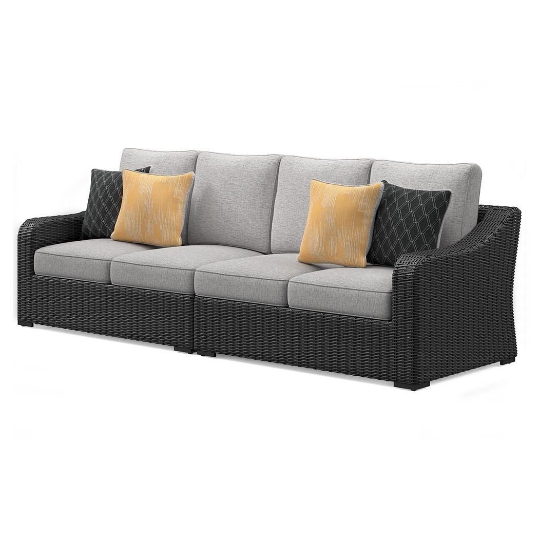 Beachcroft - 2 - Piece Outdoor Loveseat with Cushion - Black / Light Gray Loveseats by Signature Design by Ashley® - Walls Furniture & Mattress