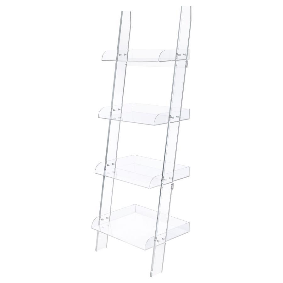Amaturo - 4 - Shelf Acrylic Ladder Bookshelf - Clear Ladder Bookcases by CoasterEssence - Walls Furniture & Mattress