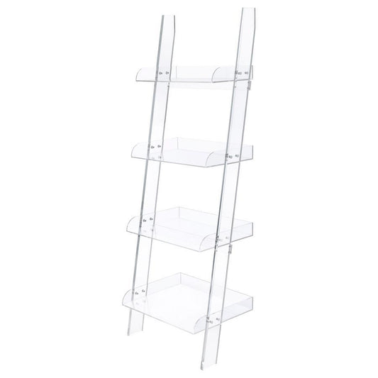 Amaturo - 4 - Shelf Acrylic Ladder Bookshelf - Clear Ladder Bookcases by CoasterEssence - Walls Furniture & Mattress