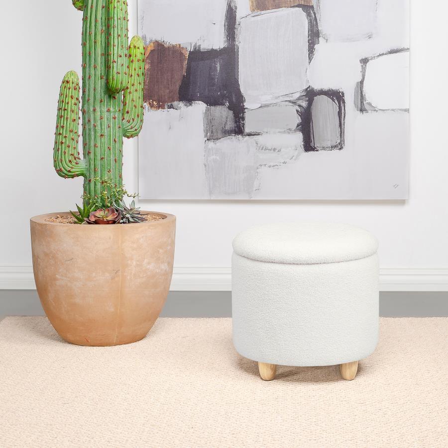 Valia - Faux Sheepskin Upholstered Round Storage Ottoman Storage Ottomans by Coaster Fine Furniture - Walls Furniture & Mattress