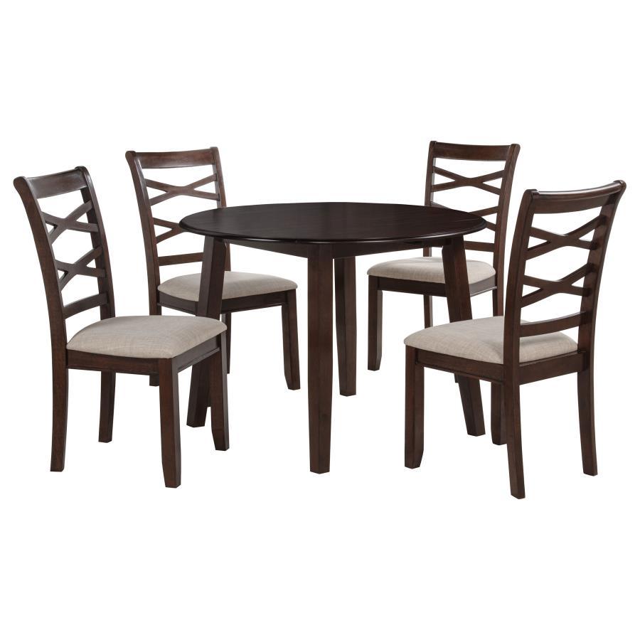 Barton - 5 Piece Round Wood Dining Table Set - Dark Brown 5 Piece Dining Room Sets by Coaster Fine Furniture - Walls Furniture & Mattress