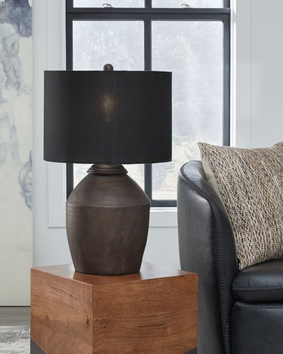 Naareman - Terracotta Table Lamp - Metallic Black Table Lamps by Signature Design by Ashley® - Walls Furniture & Mattress