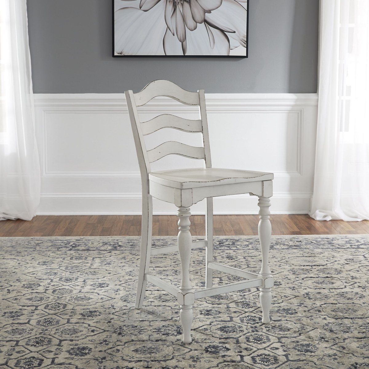 Magnolia Manor - Ladder Back Counter Chair - White Counter Chairs by Liberty Furniture - Walls Furniture & Mattress