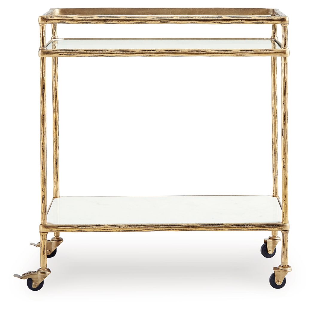 Plattfield - Bar Cart - Antique Gold Finish Bar Carts by Signature Design by Ashley® - Walls Furniture & Mattress
