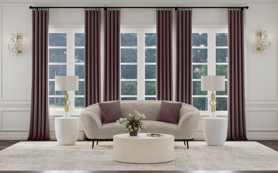 Ellorie - Upholstered Channel Back Curved Loveseat - Beige Stationary Loveseats by Coaster Fine Furniture - Walls Furniture & Mattress