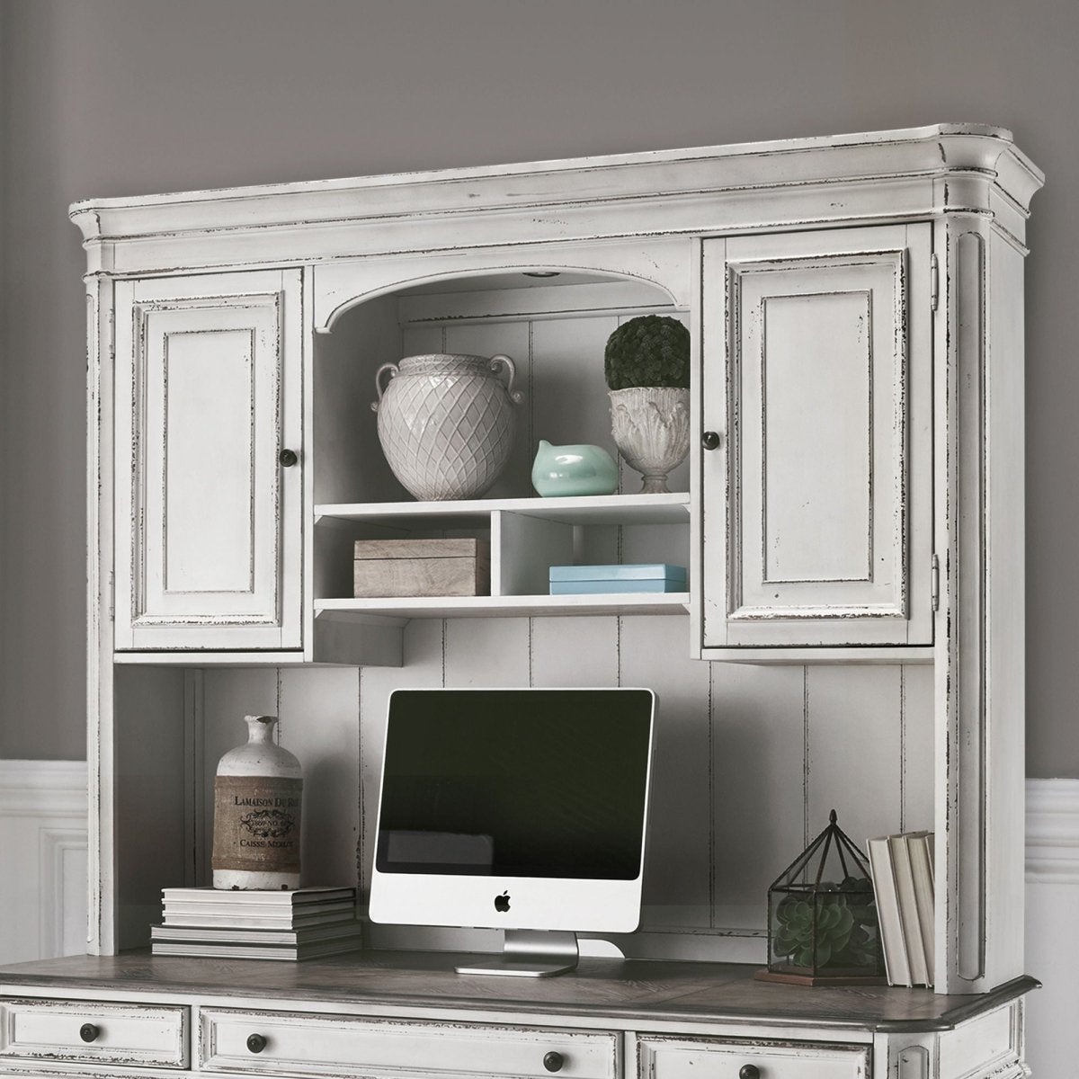 Magnolia Manor - Jr Executive Credenza Hutch - White Hutches by Liberty Furniture - Walls Furniture & Mattress