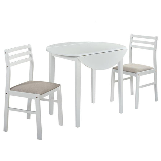 Bucknell - 3 Piece Round Drop Leaf Dining Table Set - White 3 Piece Dining Room Sets by Coaster Fine Furniture - Walls Furniture & Mattress