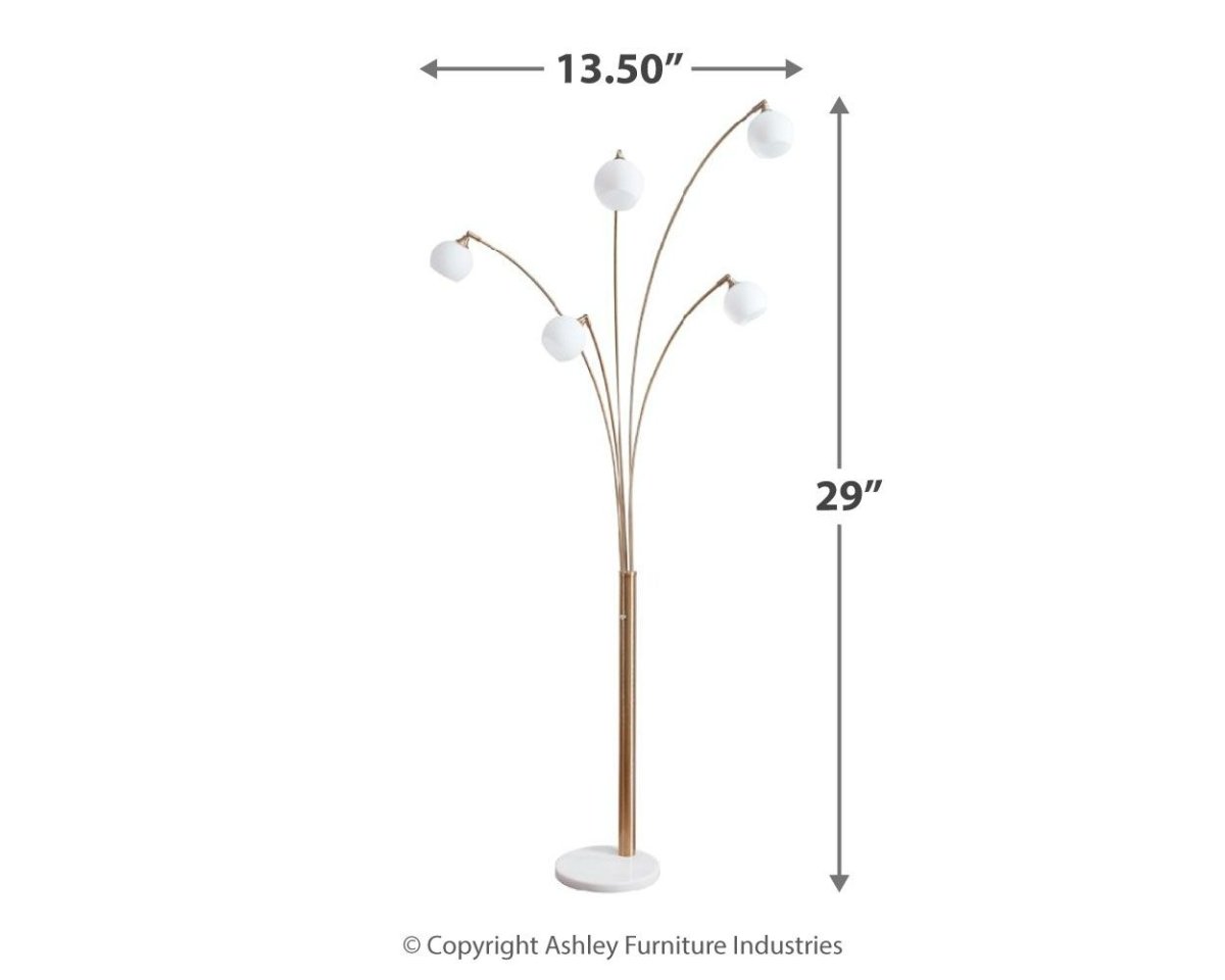 Taliya - Metal Arc Lamp - Champagne / White Floor Lamps by Signature Design by Ashley® - Walls Furniture & Mattress