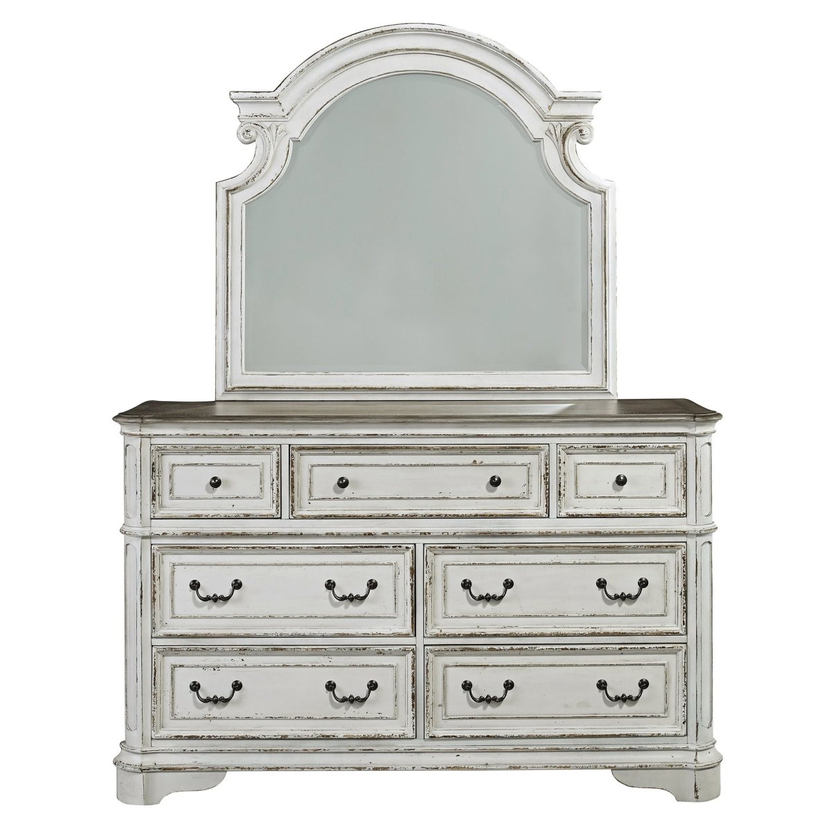Magnolia Manor - Dresser & Arched Mirror - White Dresser & Mirror by Liberty Furniture - Walls Furniture & Mattress