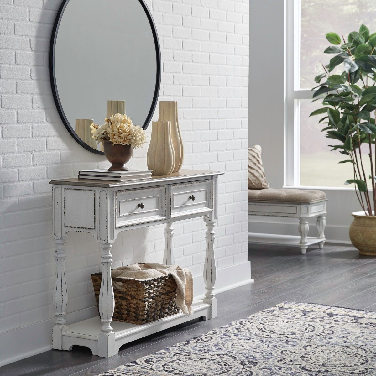 Magnolia Manor - Hall Console Bottom With Shelf For Display & Storage - White Console Tables by Liberty Furniture - Walls Furniture & Mattress