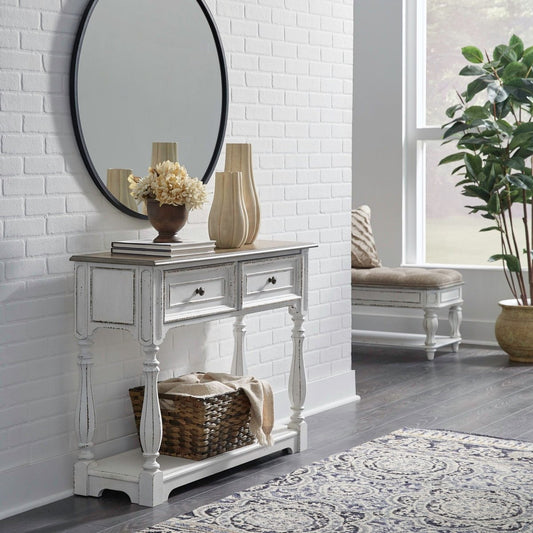 Magnolia Manor - Hall Console Bottom With Shelf For Display & Storage - White Console Tables by Liberty Furniture - Walls Furniture & Mattress