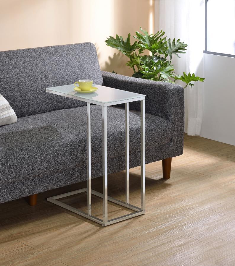 Stella - Glass Top C - Shaped Sofa Side Table - Chrome Side Tables by CoasterEveryday - Walls Furniture & Mattress