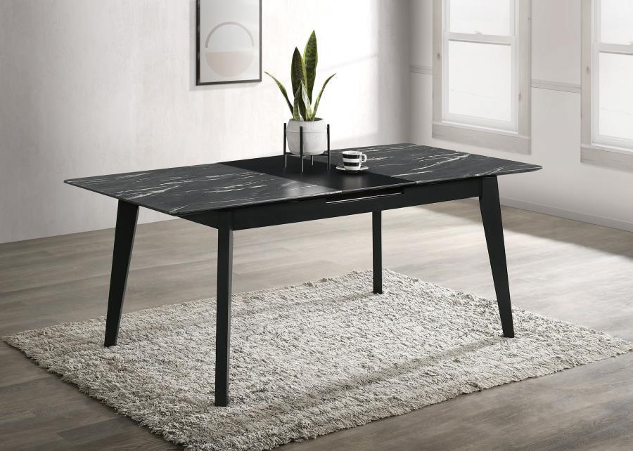 Crestmont - Extension Dining Table Faux Marble - Black Dining Tables with Extensions by CoasterEssence - Walls Furniture & Mattress