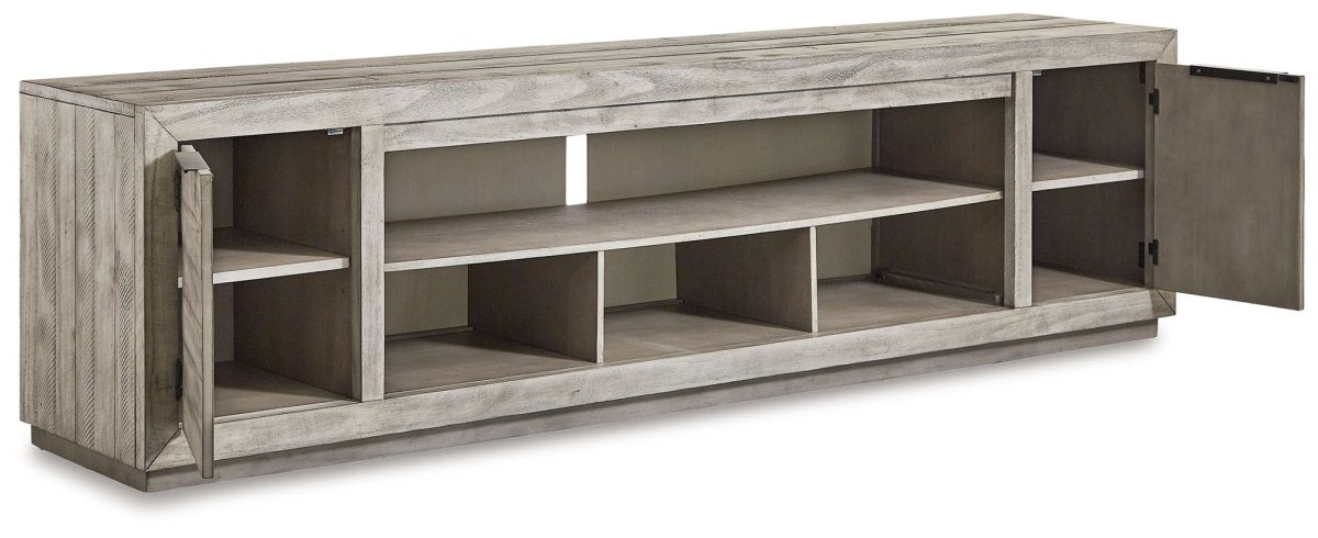 Naydell - XL TV Stand w/Fireplace Option - Gray TV Stands by Signature Design by Ashley® - Walls Furniture & Mattress