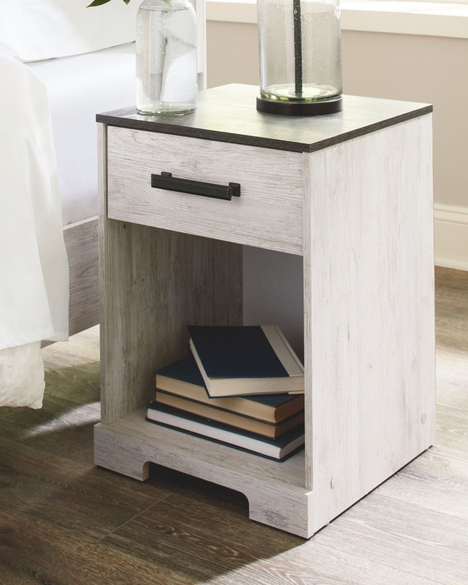 Shawburn - One Drawer Night Stand - Whitewash / Charcoal Gray Accent Nightstands by Signature Design by Ashley® - Walls Furniture & Mattress