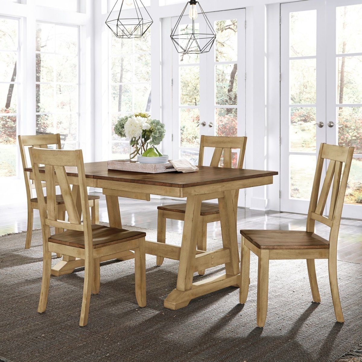 Lindsey Farm - 5 Piece Trestle Table Set - Natural & Brown 5 Piece Dining Room Sets by Liberty Furniture - Walls Furniture & Mattress