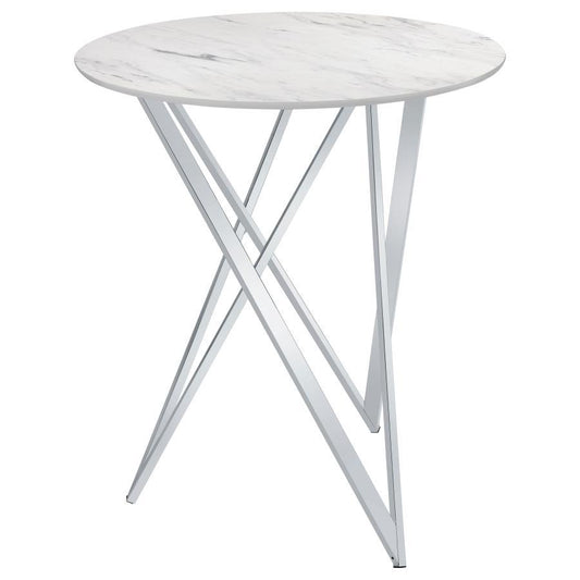 Bexter - Round Faux Marble Bistro Bar Table - Chrome Bar Tables by CoasterEveryday - Walls Furniture & Mattress