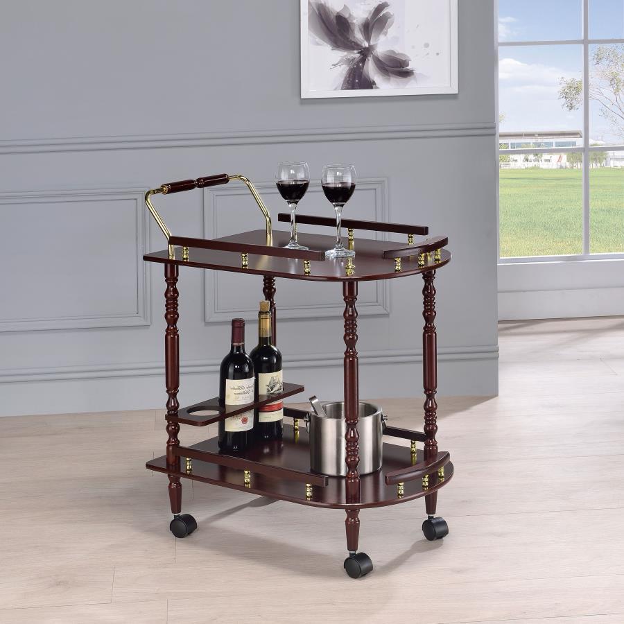 Palmer - 2 - Tier Rectangular Wood Bar Cart - Merlot Bar Carts by CoasterEveryday - Walls Furniture & Mattress