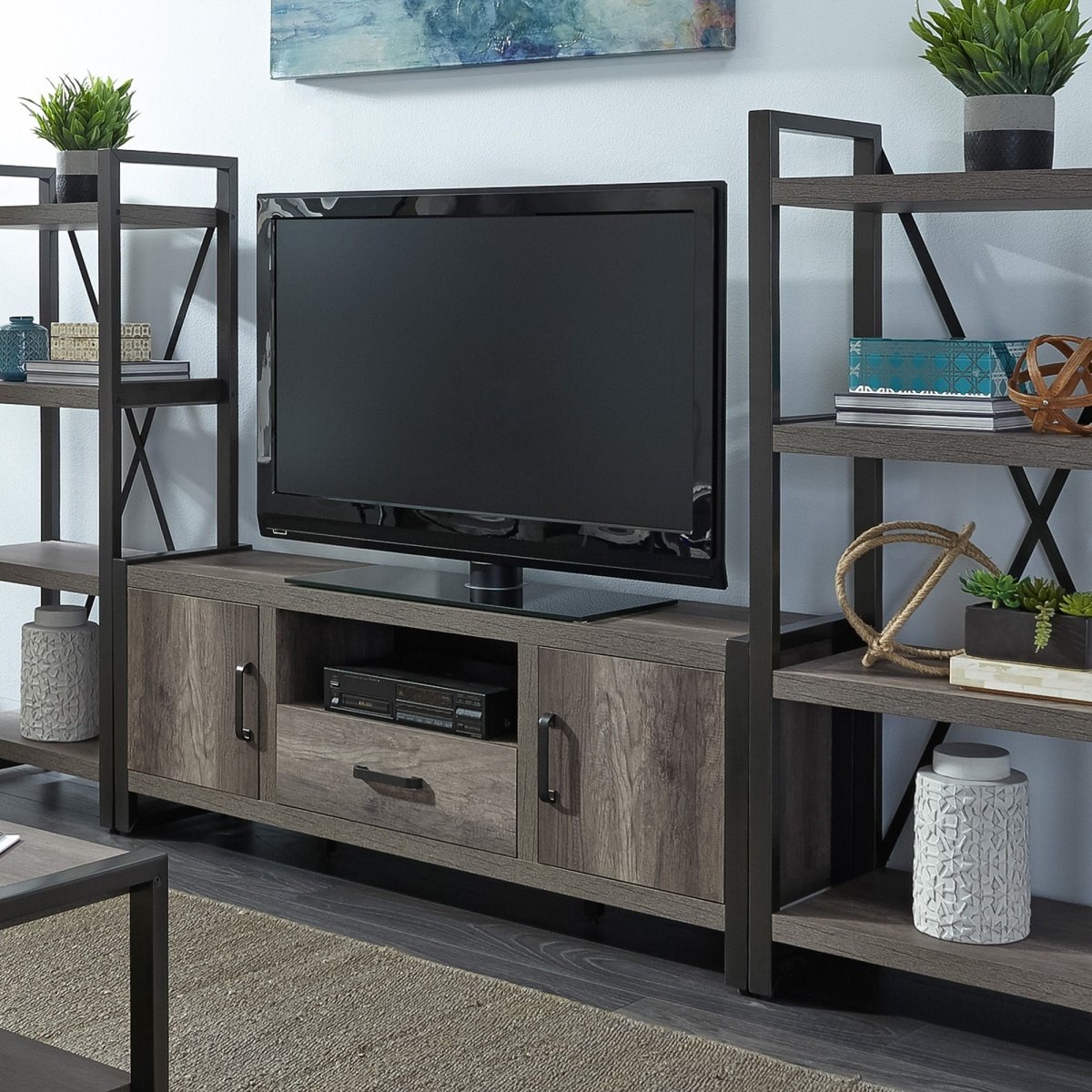 Tanners Creek - Entertainment Center With Piers - Dark Gray Entertainment Centers by Liberty Furniture - Walls Furniture & Mattress