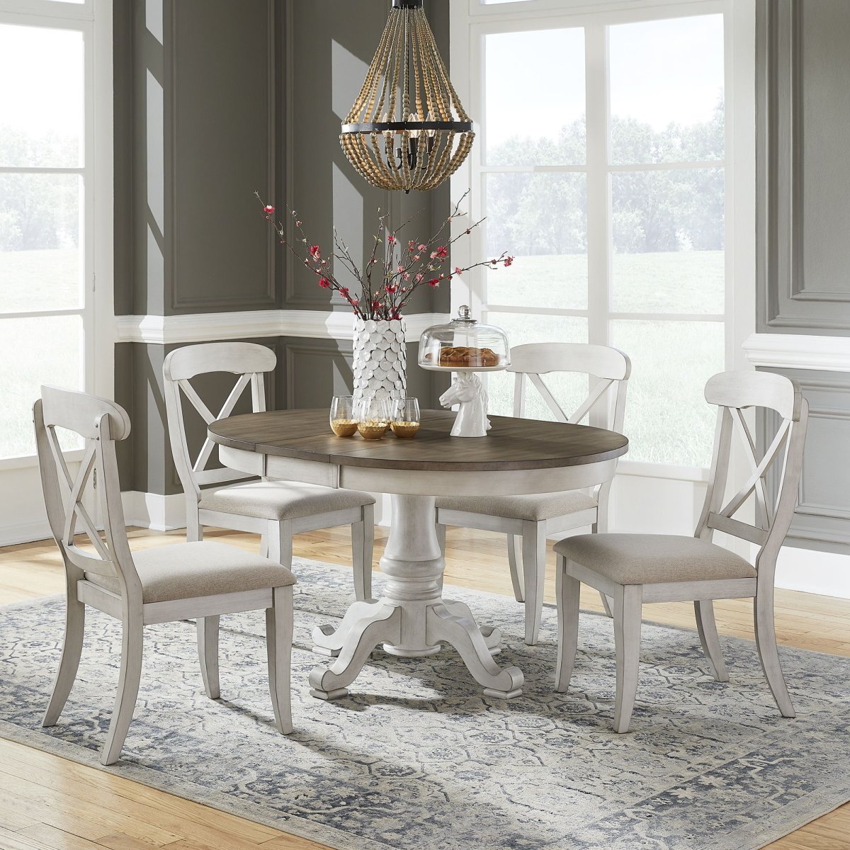Ocean Isle - 5 Piece Pedestal Table Set - Antique White 5 Piece Dining Room Sets by Liberty Furniture - Walls Furniture & Mattress
