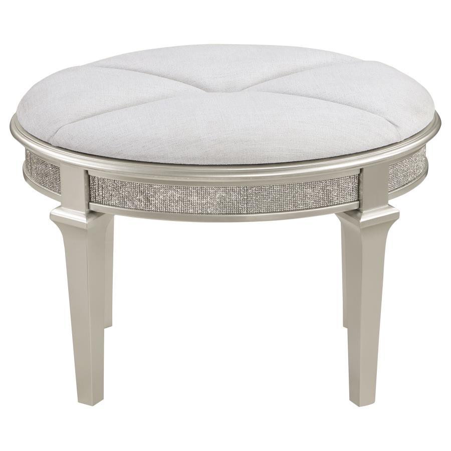 Evangeline - Upholstered Oval Vanity Stool Silver And Ivory - Silver Oak Vanity Stools by Coaster Fine Furniture - Walls Furniture & Mattress