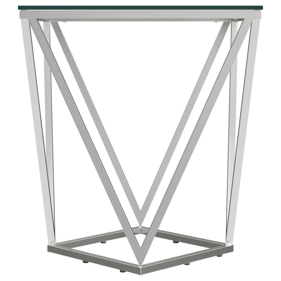 Brittania - Square Glass Top Geometric End Table - Nickel End Tables by Coaster Fine Furniture - Walls Furniture & Mattress
