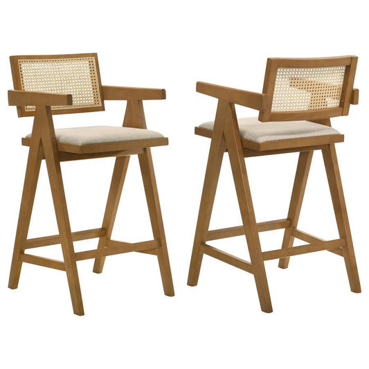 Kane - Woven Rattan Wood Bar Chair (Set of 2) - Light Walnut Stool Sets by Coaster Fine Furniture - Walls Furniture & Mattress