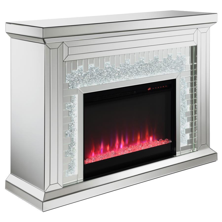 Gilmore - Mirrored Freestanding Electric Fireplace - Silver Fireplaces by CoasterElevations - Walls Furniture & Mattress