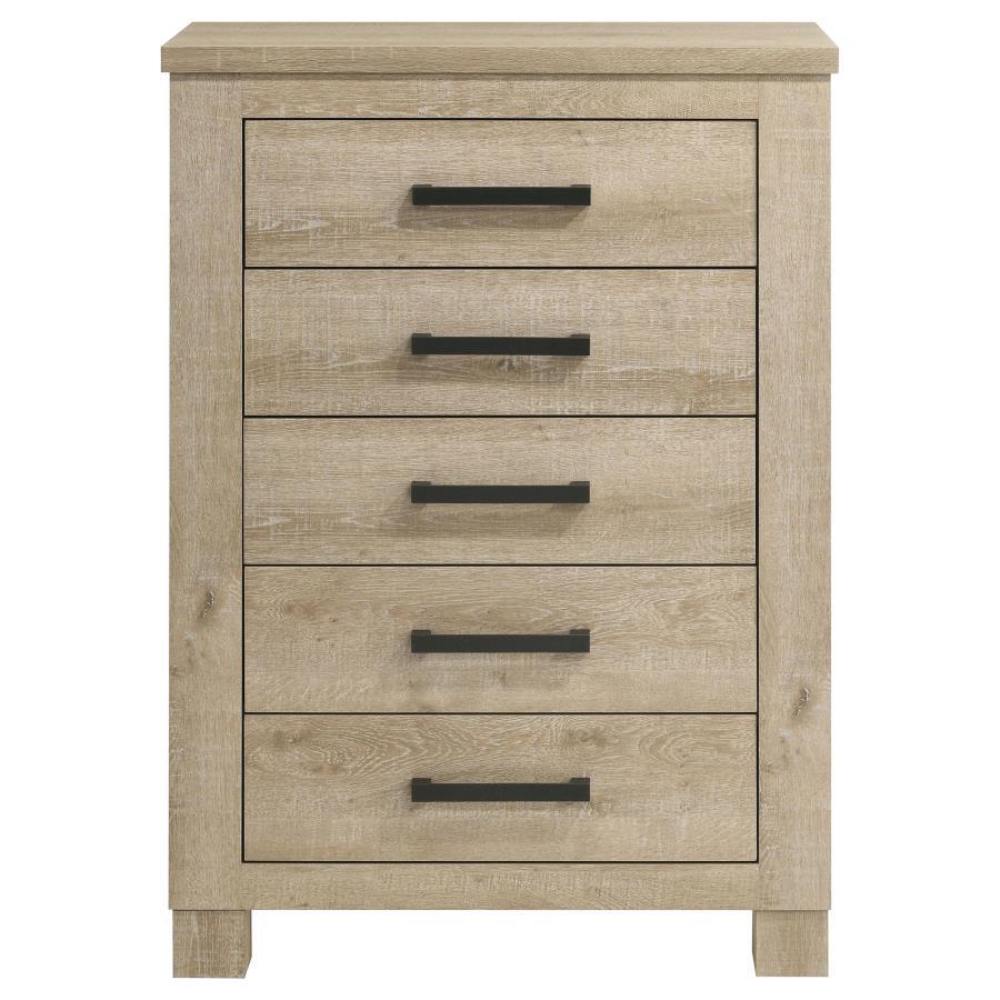 Oakglen - 5 - Drawer Bedroom Chest Of Drawers - Weathered Oak Accent Chests by Coaster Fine Furniture - Walls Furniture & Mattress