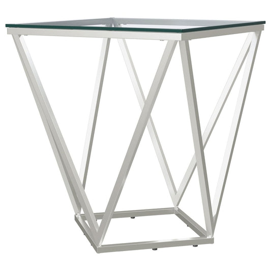 Brittania - Square Glass Top Geometric End Table - Nickel End Tables by Coaster Fine Furniture - Walls Furniture & Mattress