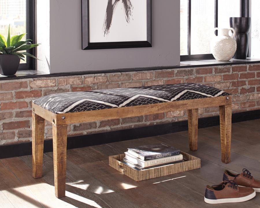 Lamont - Fabric Upholstered Accent Bench - Black And Natural Upholstered Benches by CoasterEssence - Walls Furniture & Mattress