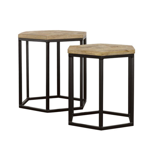 Adger - 2 Piece Hexagonal Nesting Tables - Natural And Black Nesting Tables by CoasterEssence - Walls Furniture & Mattress