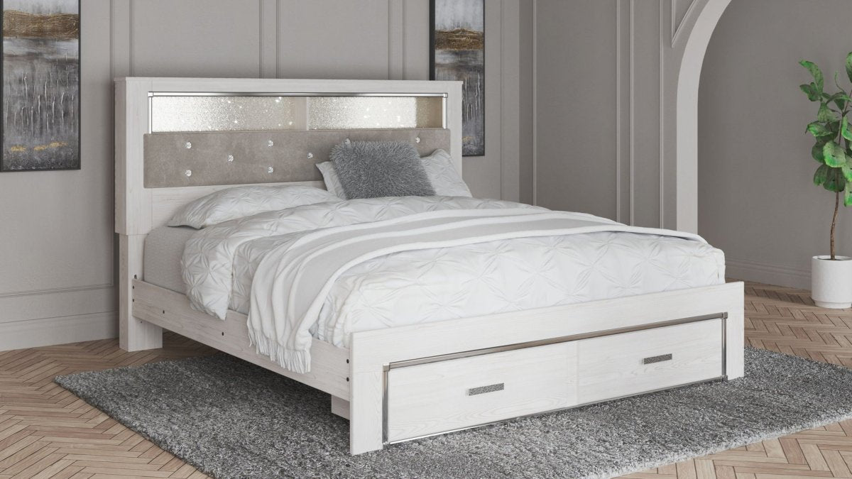 Altyra - King Upholstered Bookcase Bed With Storage - White Storage Beds by Signature Design by Ashley® - Walls Furniture & Mattress