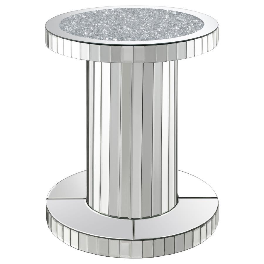 Dorielle - Round Mirrored Acrylic Crystal Side Table - Silver Side Tables by CoasterElevations - Walls Furniture & Mattress