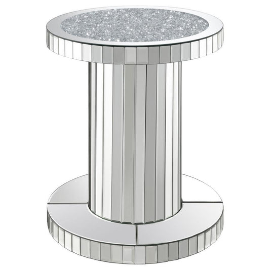 Dorielle - Round Mirrored Acrylic Crystal Side Table - Silver Side Tables by CoasterElevations - Walls Furniture & Mattress
