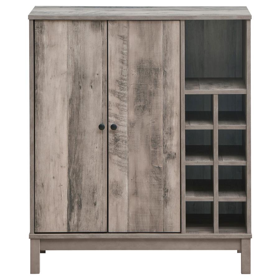 Cheyenne - 2 Door Home Bar Wine Cabinet - Weathered Acacia Wine Cabinets by CoasterEveryday - Walls Furniture & Mattress