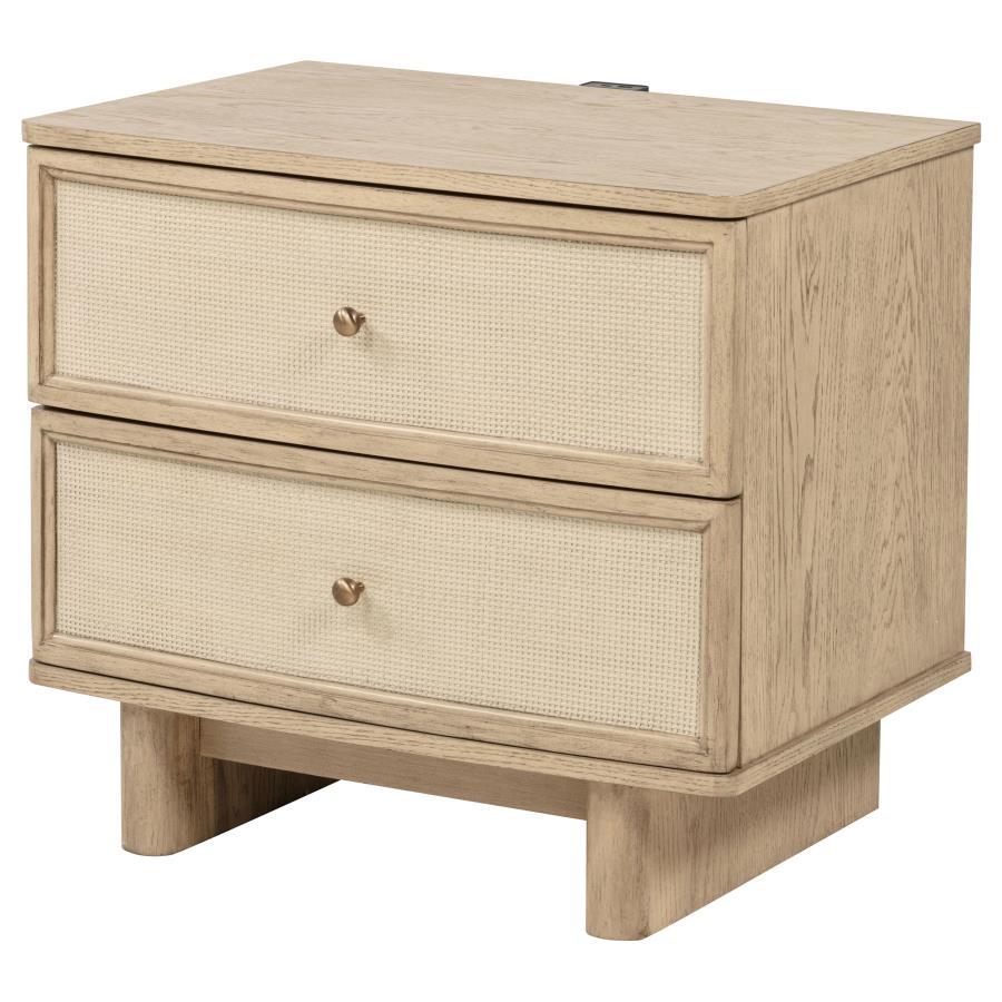 Kailani - 2 - Drawer Nightstand Bedside Table - Beige Oak Nightstands w/ Charging Stations by Coaster Fine Furniture - Walls Furniture & Mattress