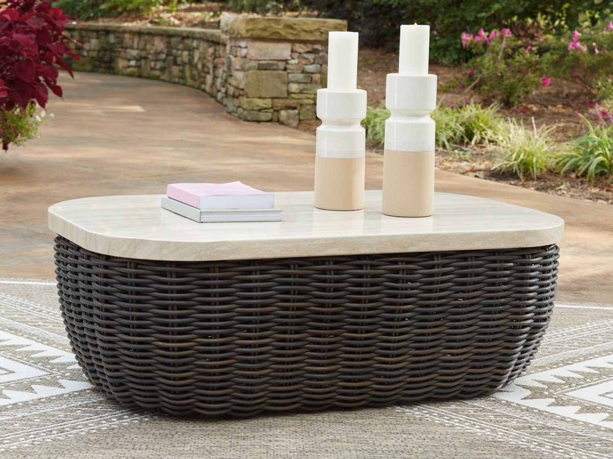 Kimora - Rectangular Cocktail Table - Beige / Dark Brown Coffee Tables by Signature Design by Ashley® - Walls Furniture & Mattress