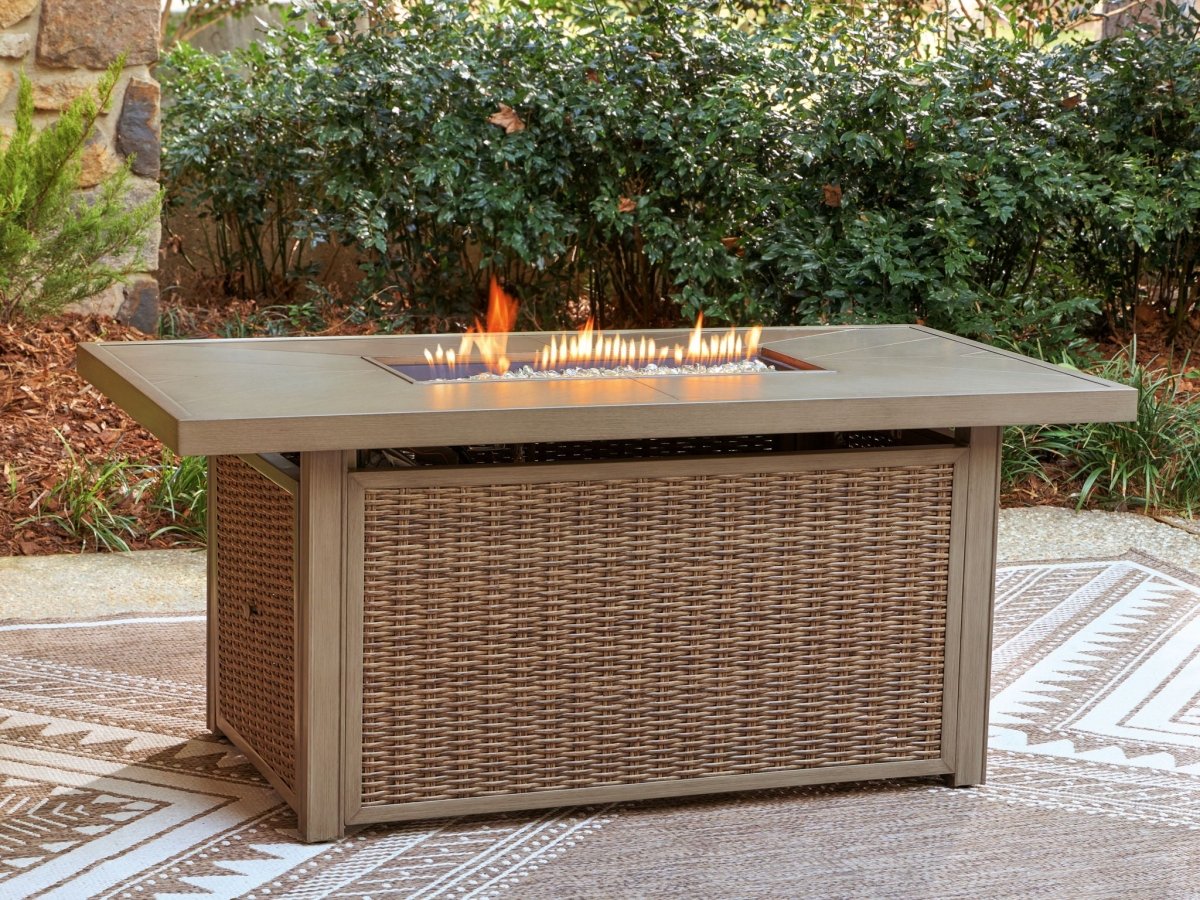Laguna Heights - Rectangular Fire Pit Table - Beige Fire Pits by Signature Design by Ashley® - Walls Furniture & Mattress