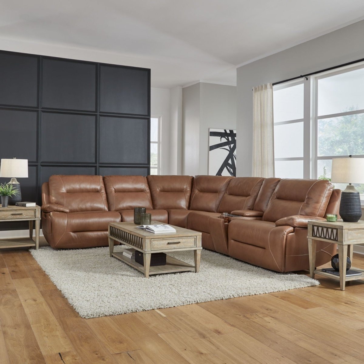 Cameron - 6 Piece Sectional - Dakota Saddle Leather Reclining Sectionals by Liberty Furniture - Walls Furniture & Mattress