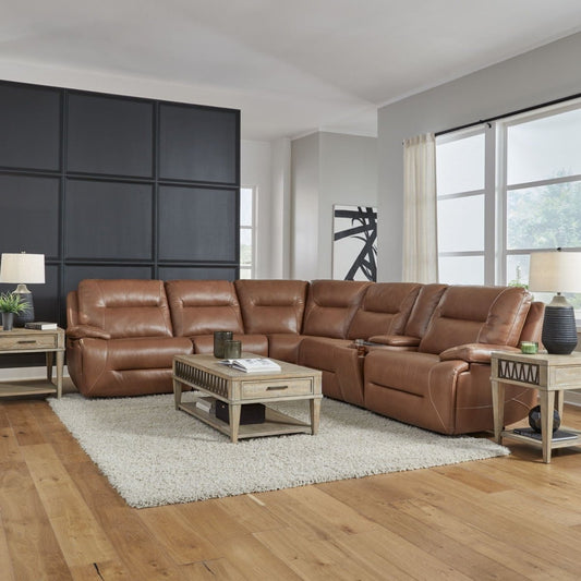 Cameron - 6 Piece Sectional - Dakota Saddle Leather Reclining Sectionals by Liberty Furniture - Walls Furniture & Mattress
