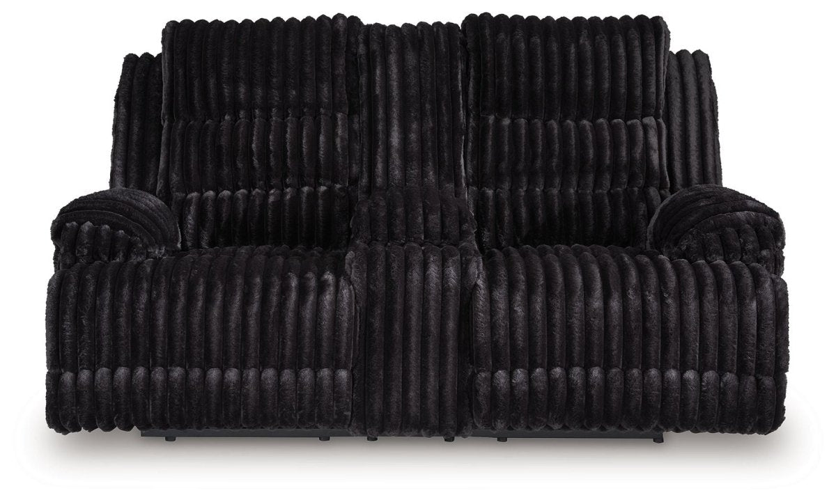 Rhine Falls - Double Reclining Power Loveseat With Console - Onyx Reclining Loveseats by Signature Design by Ashley® - Walls Furniture & Mattress