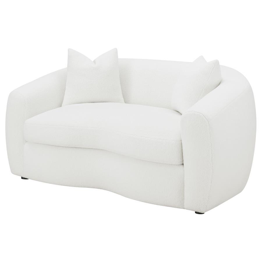Isabella - Faux Sheepskin Upholstered Loveseat Natural - Ivory Stationary Loveseats by CoasterElevations - Walls Furniture & Mattress